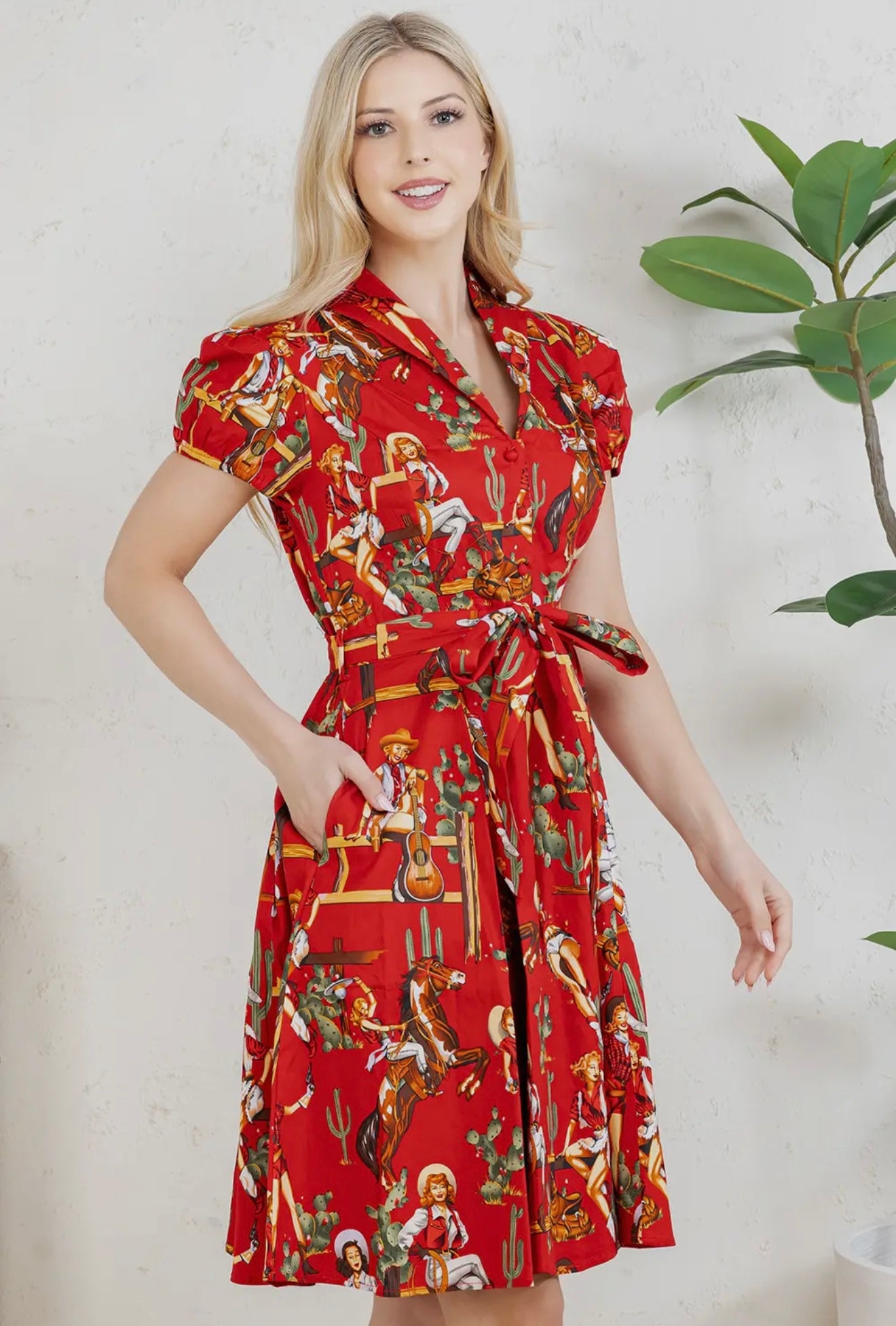 Western Pinup Cowgirl Dress in Red