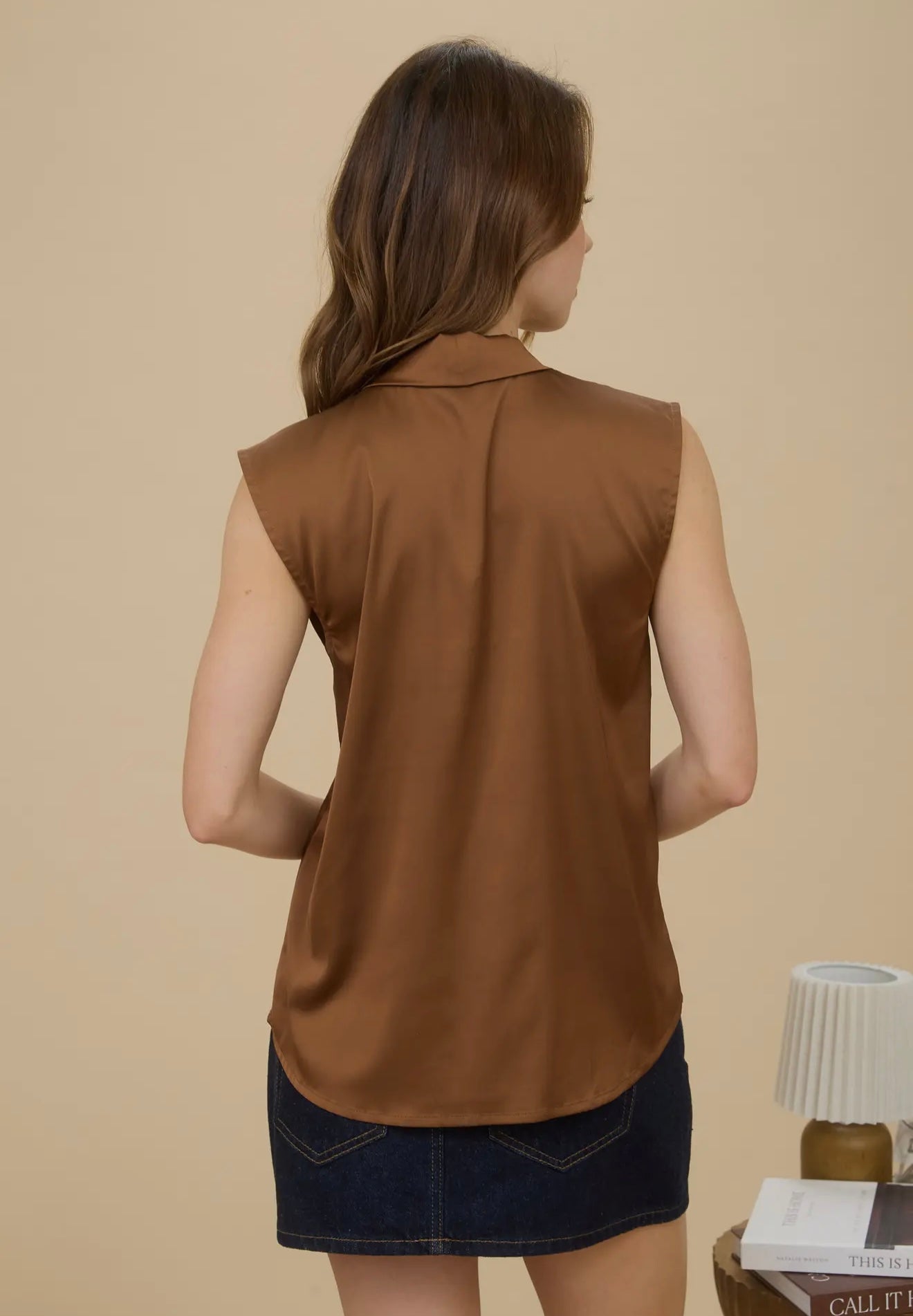 Satin Collared Sleeveless Blouse
