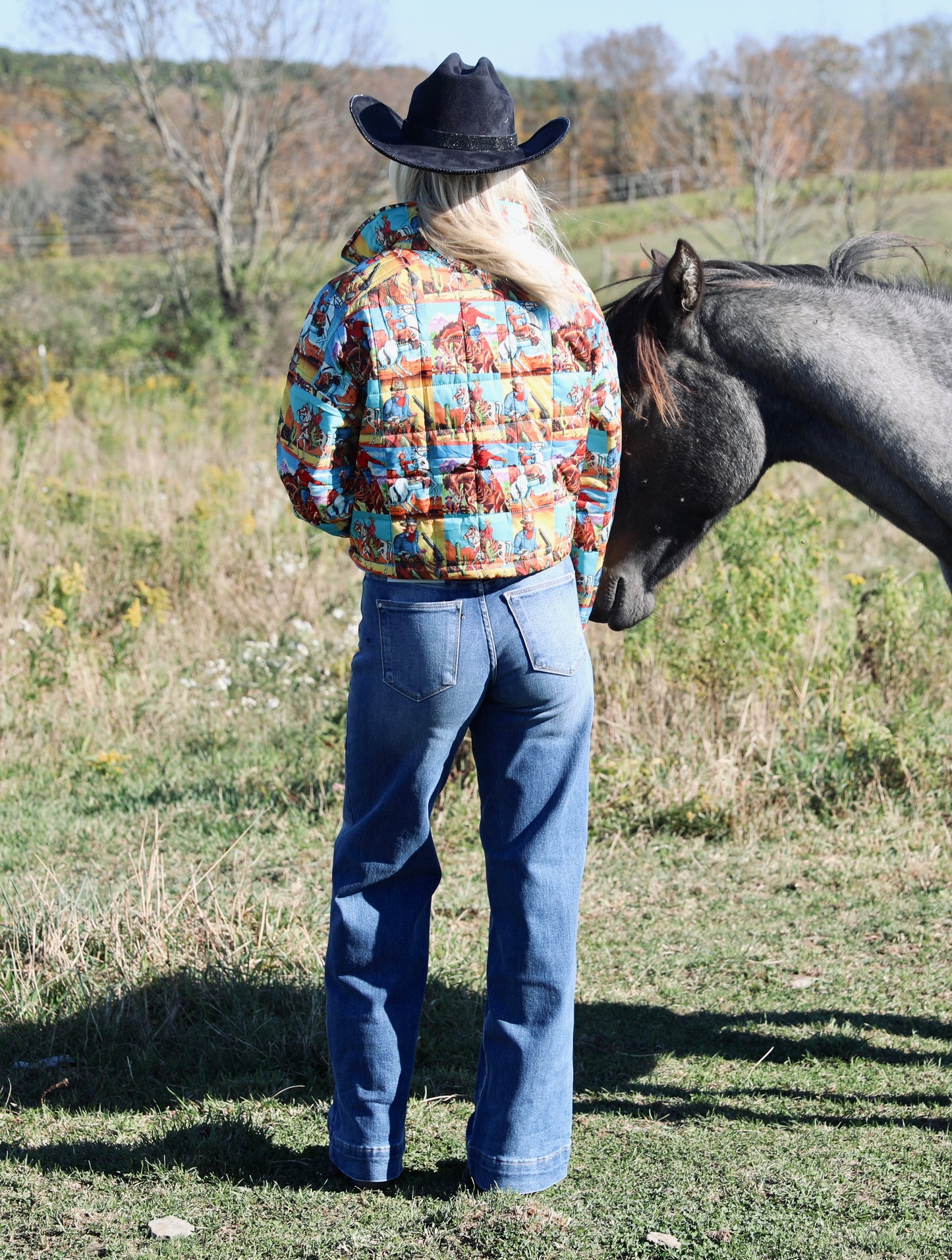 Cowboy Pop Art Puffer Jacket