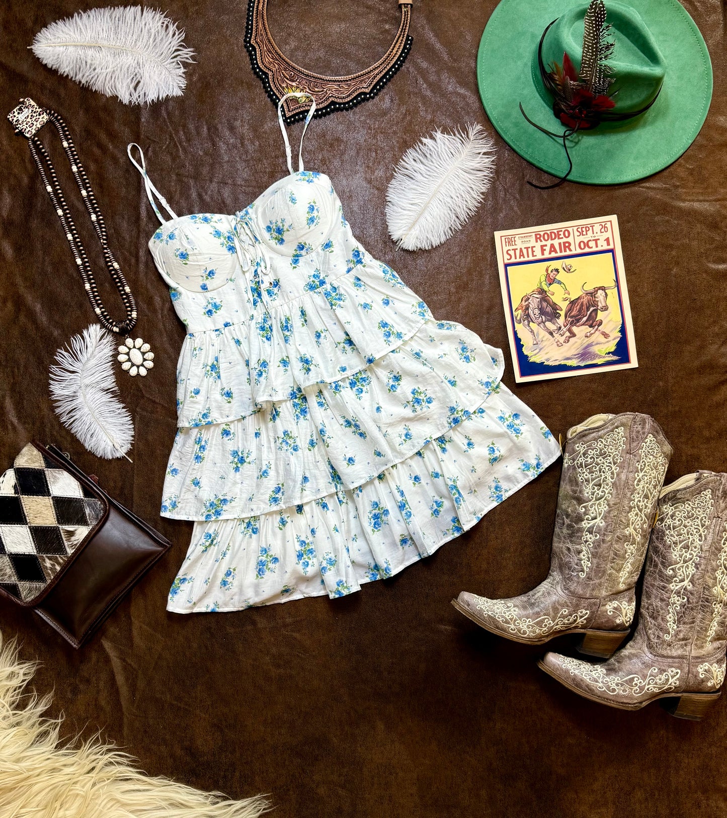 Floral Front Lace Up Ruffle Tiered
Dress
