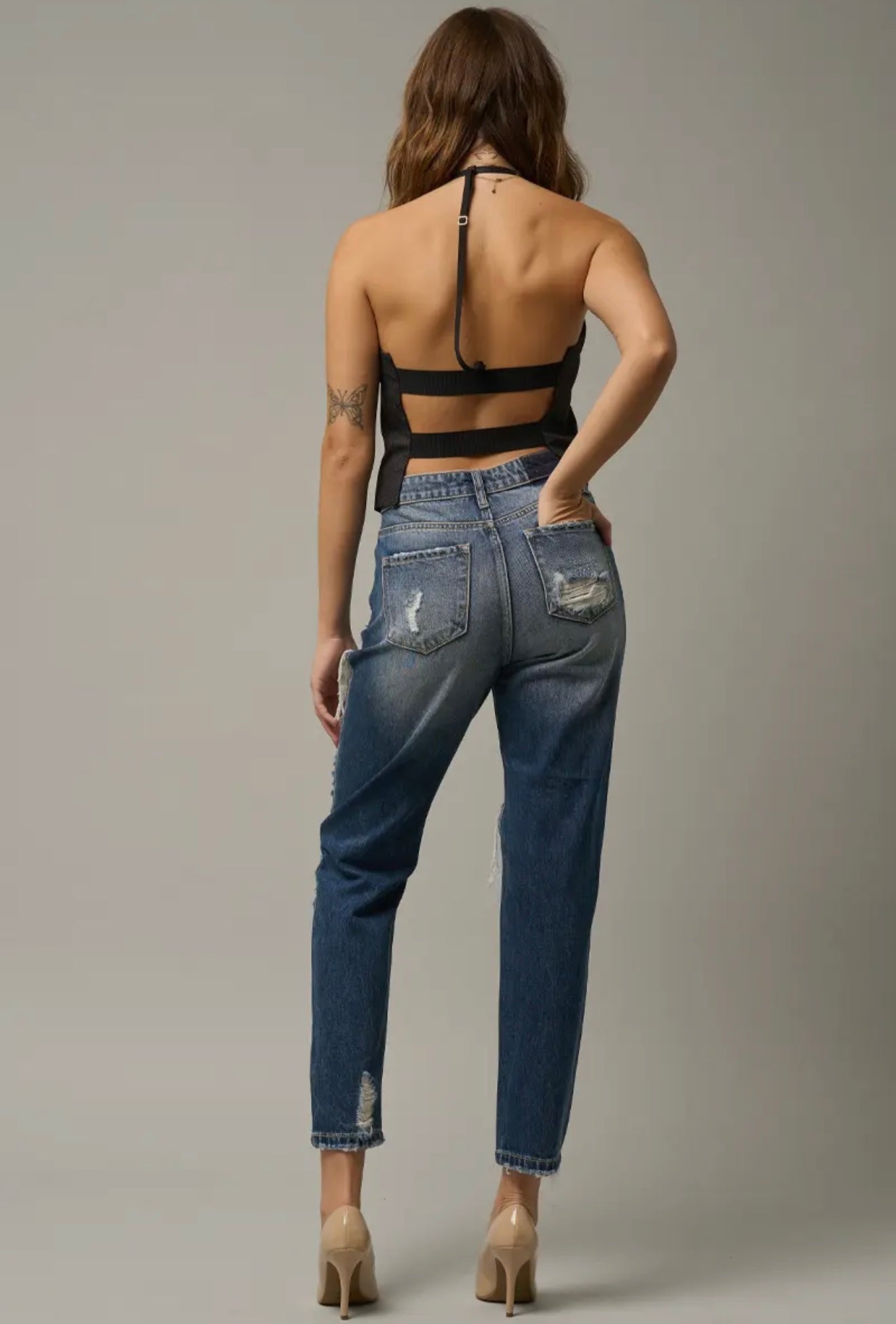 High Rise Heavy Destroyed Straight
Crop Jeans