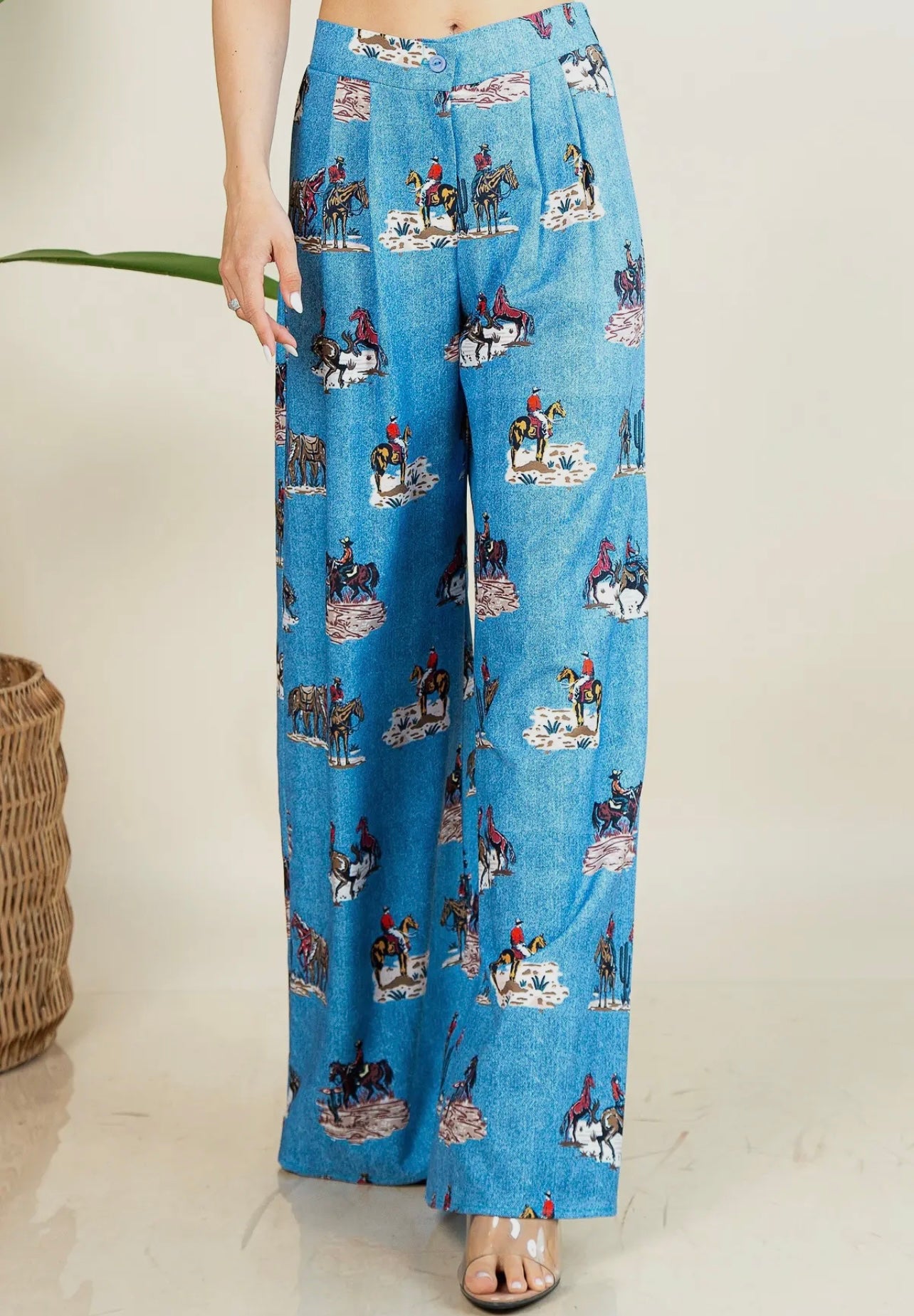 Western Running Horses
Print Elastic Wide Dress Slacks