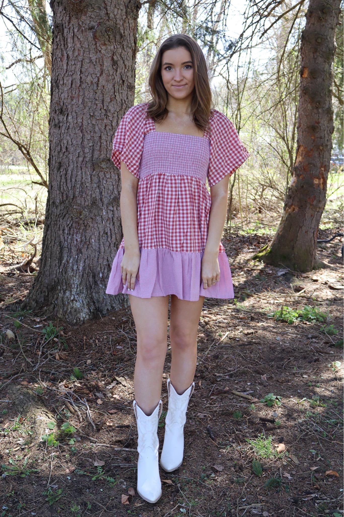 Plaid Color Block Smocked Dress