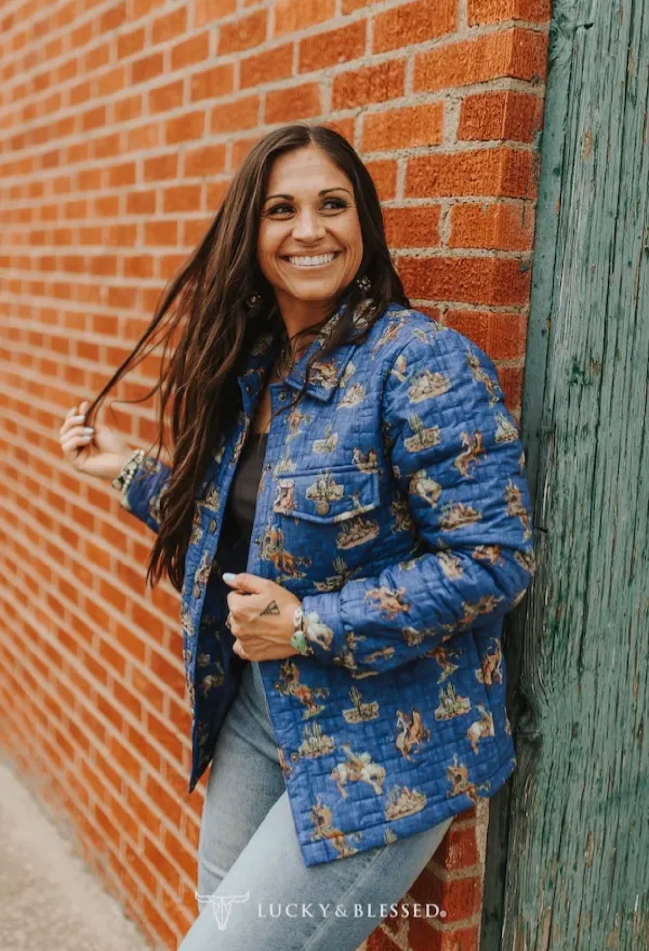 Blue Western Cowboy Desert Printed
Quilted Jacket
