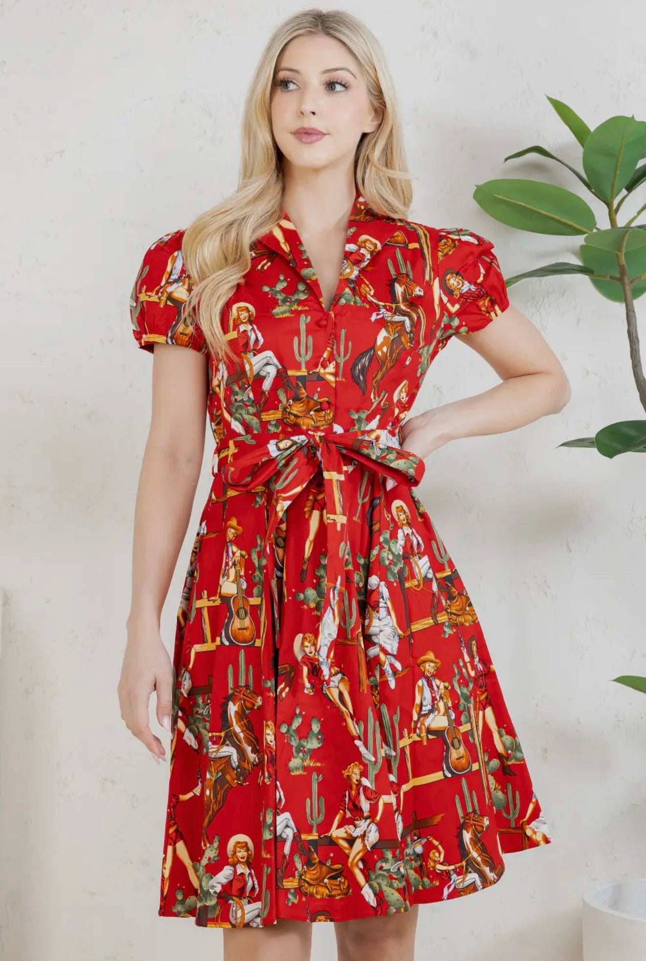 Western Pinup Cowgirl Dress in Red