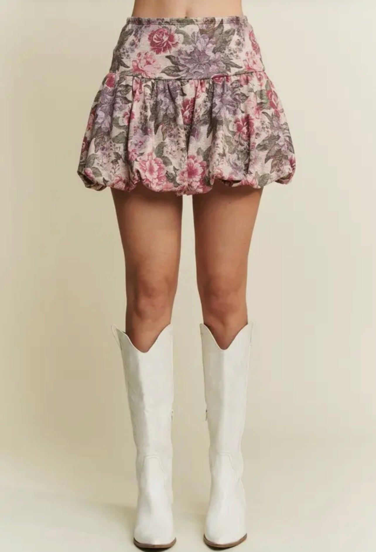 Vintage Floral Print Puff Skort Skirt