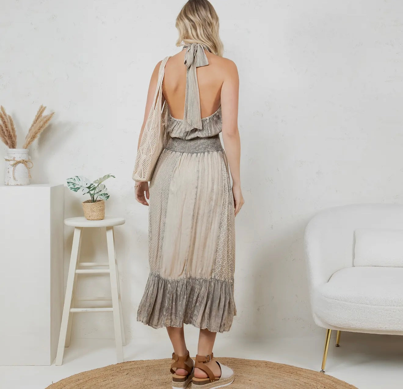 Mid-Length Halter Neck Patchwork Dress