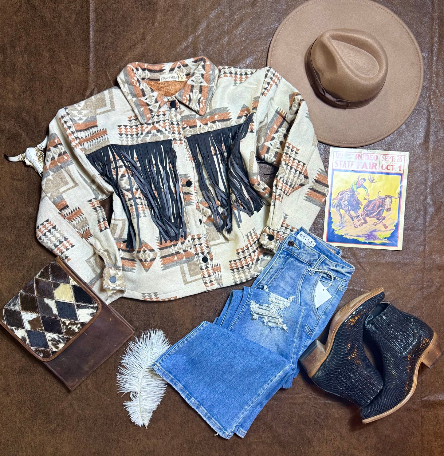 Boho Breeze Aztec Jacket with Fringe