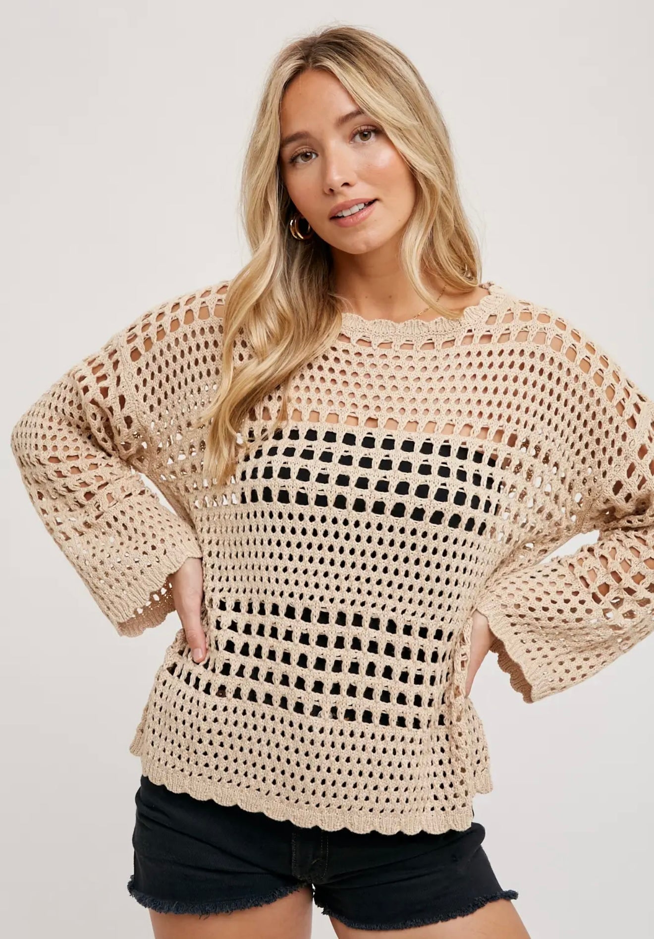 Open-Knit Sweater Pullover - Loose Fit
TAUPE