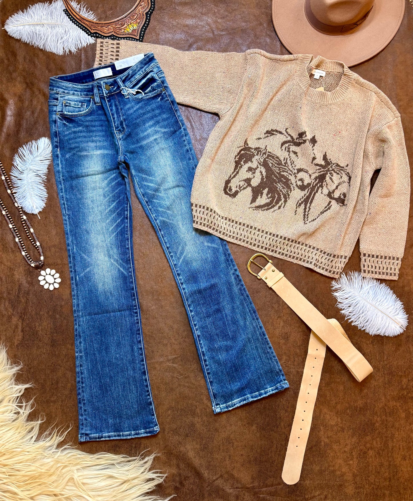 Horse Jacquard Long Sleeve Knit Sweater