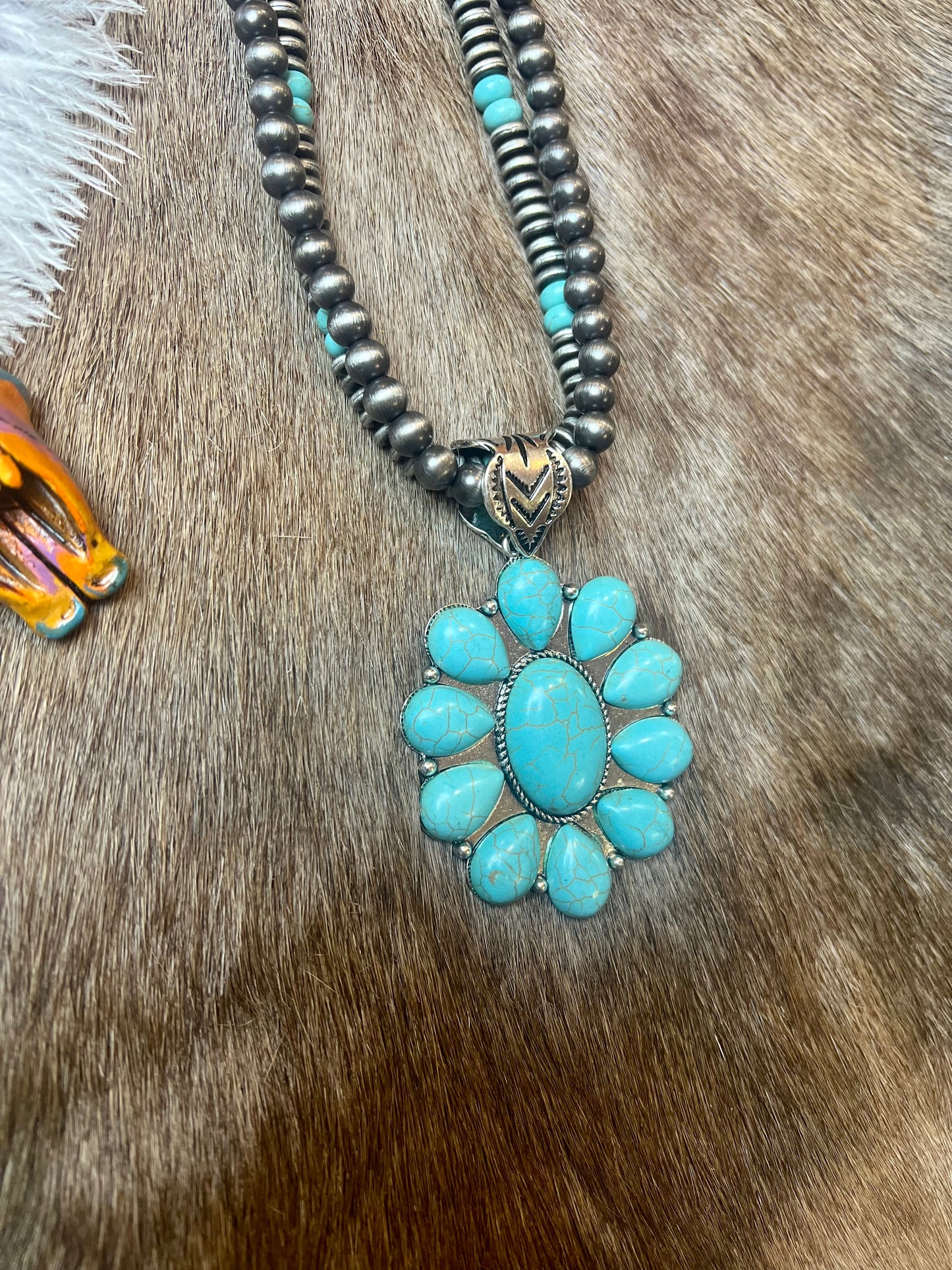 Ranch Wifey Turquoise Squash Blossom Necklace