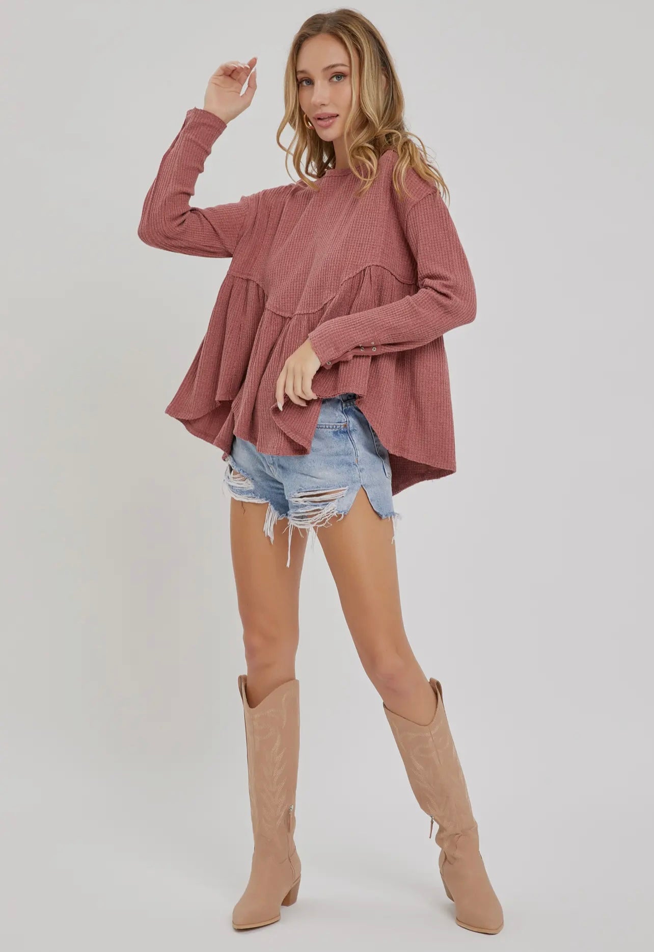 Marsala Babydoll Top