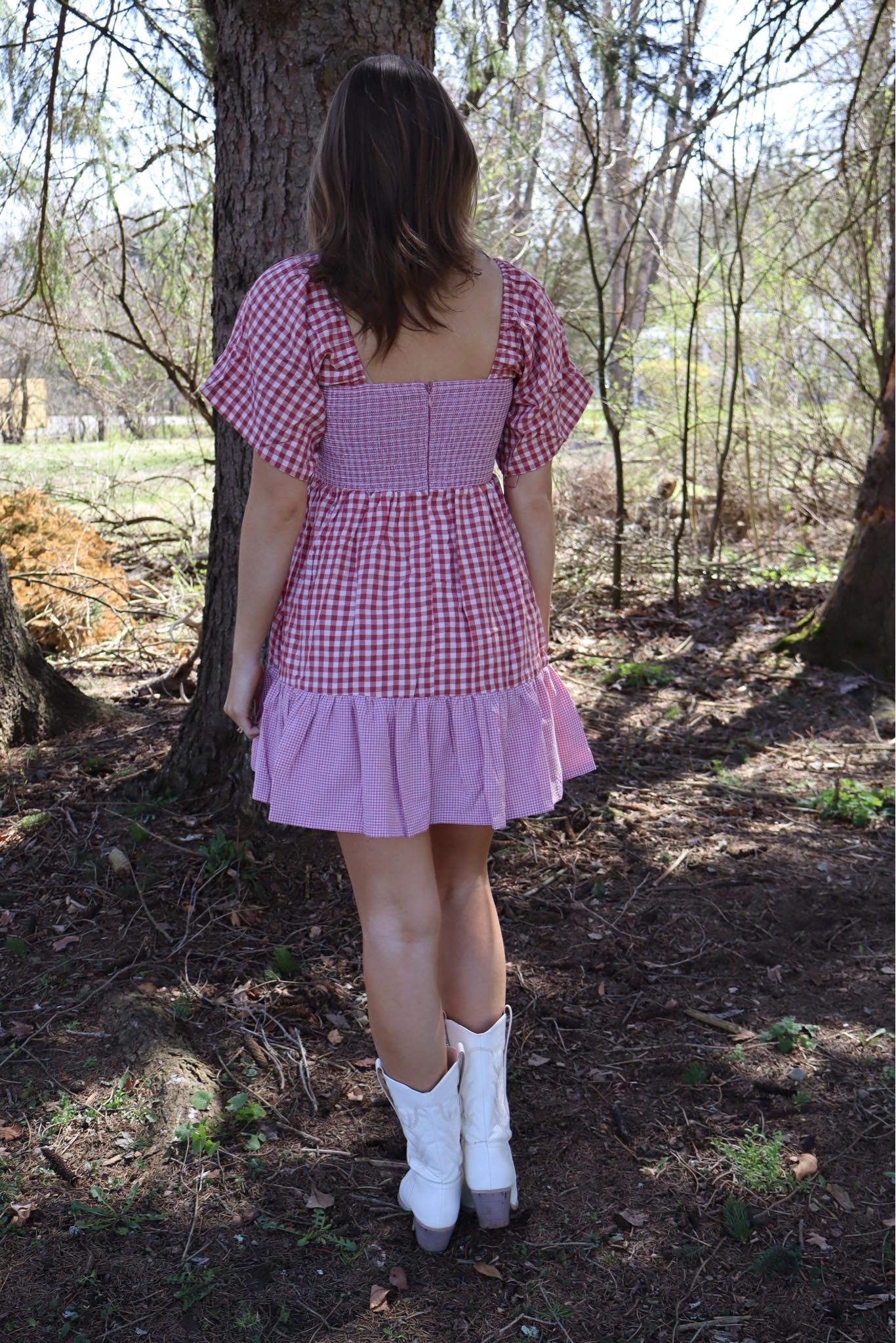 Plaid Color Block Smocked Dress