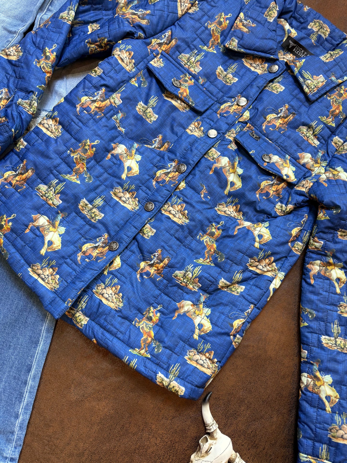 Blue Western Cowboy Desert Printed
Quilted Jacket