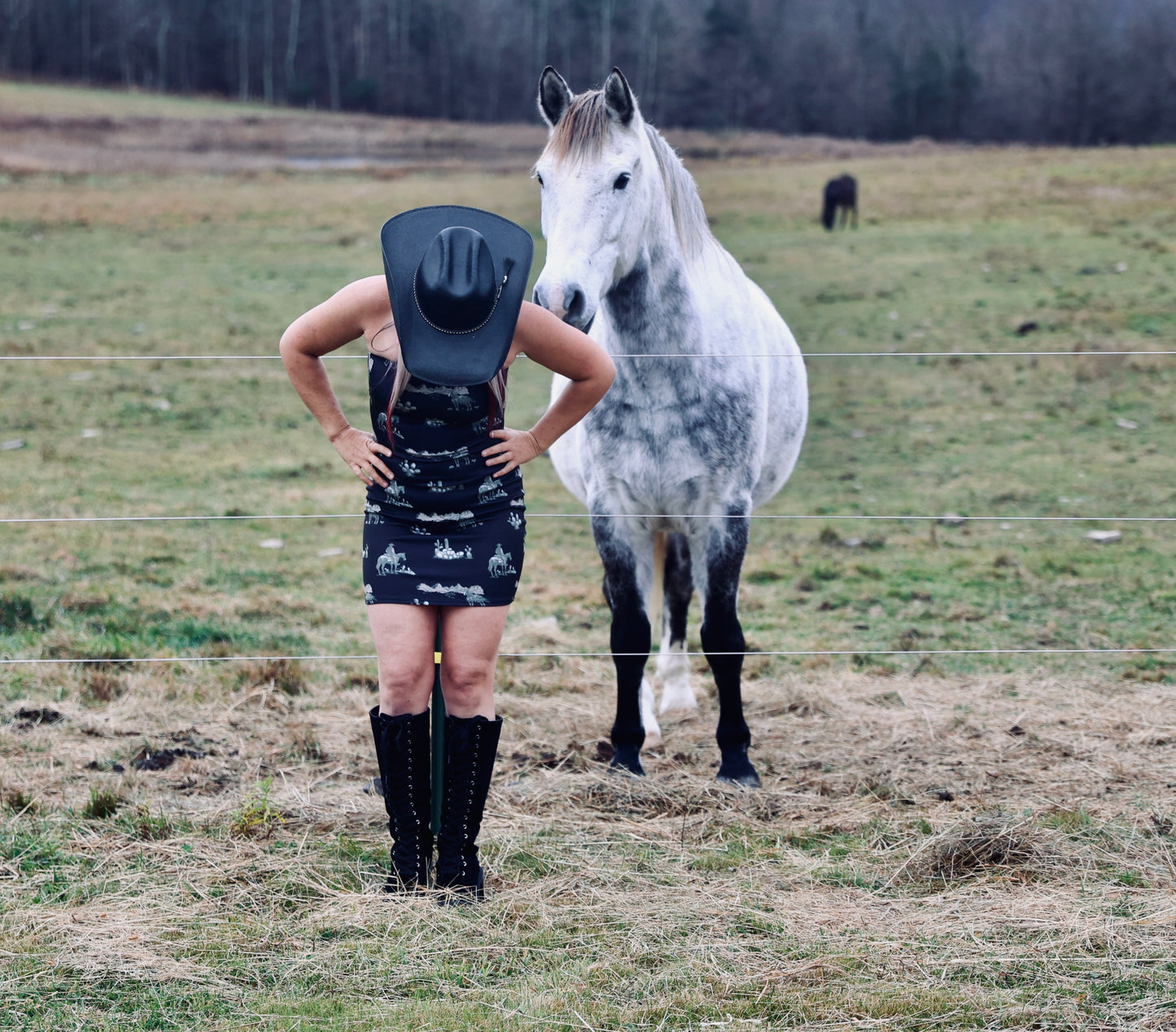 Black Western Cowboy Desert Printed Strapless Dress