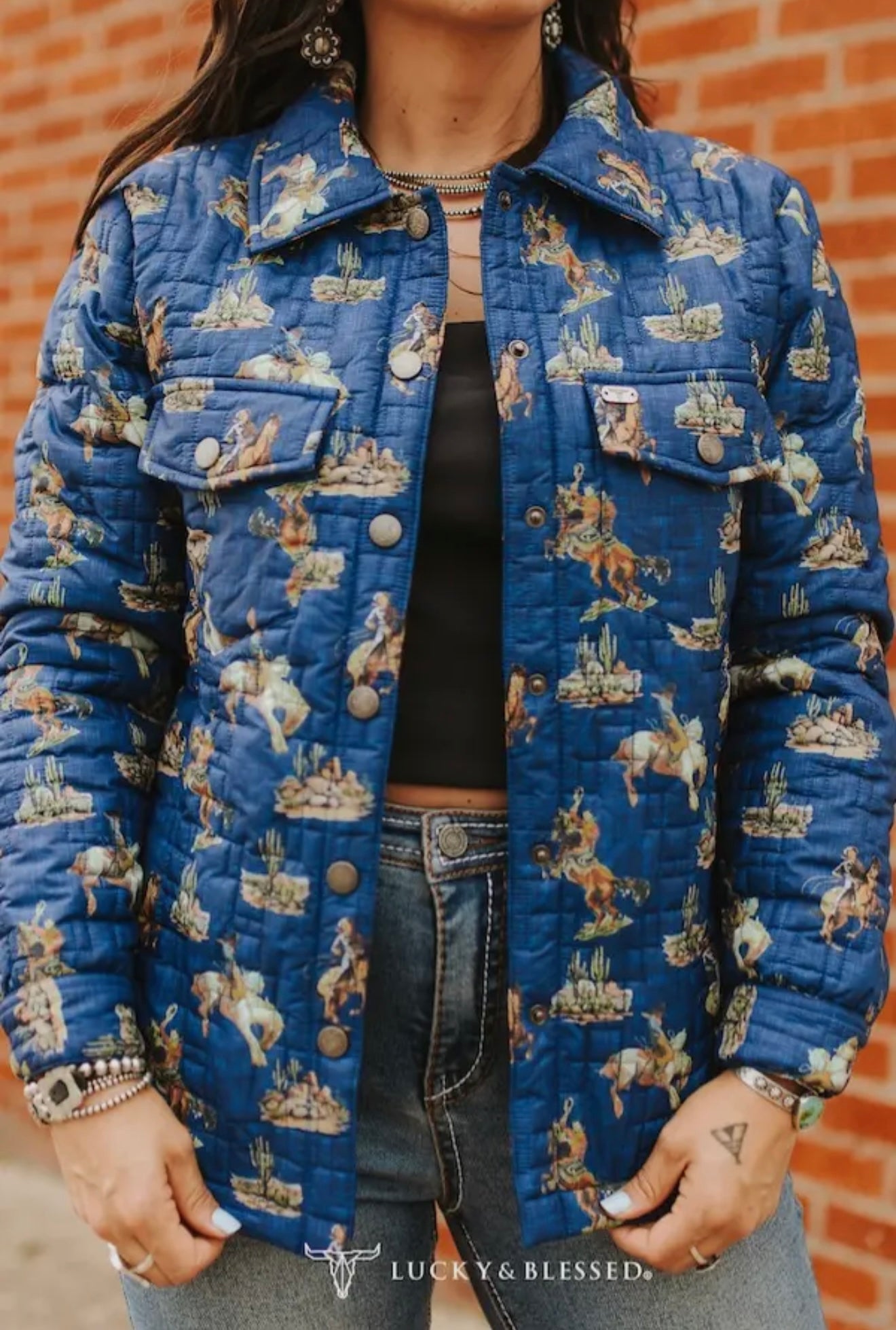 Blue Western Cowboy Desert Printed
Quilted Jacket
