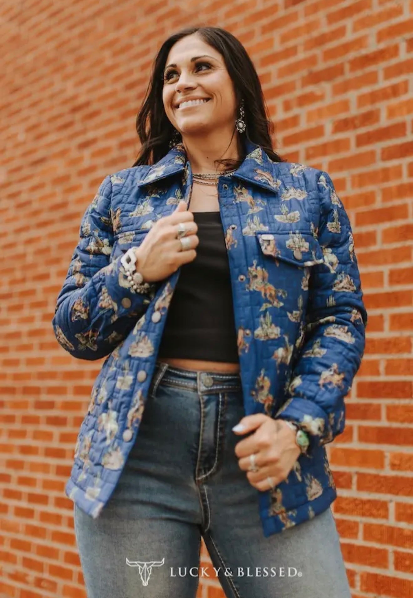 Blue Western Cowboy Desert Printed
Quilted Jacket