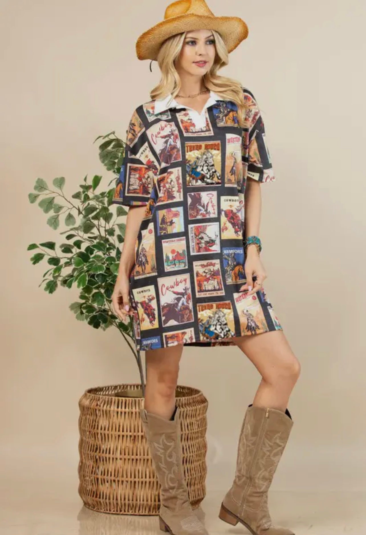 Stamps Mandy Western Print Collared
Knit Dress