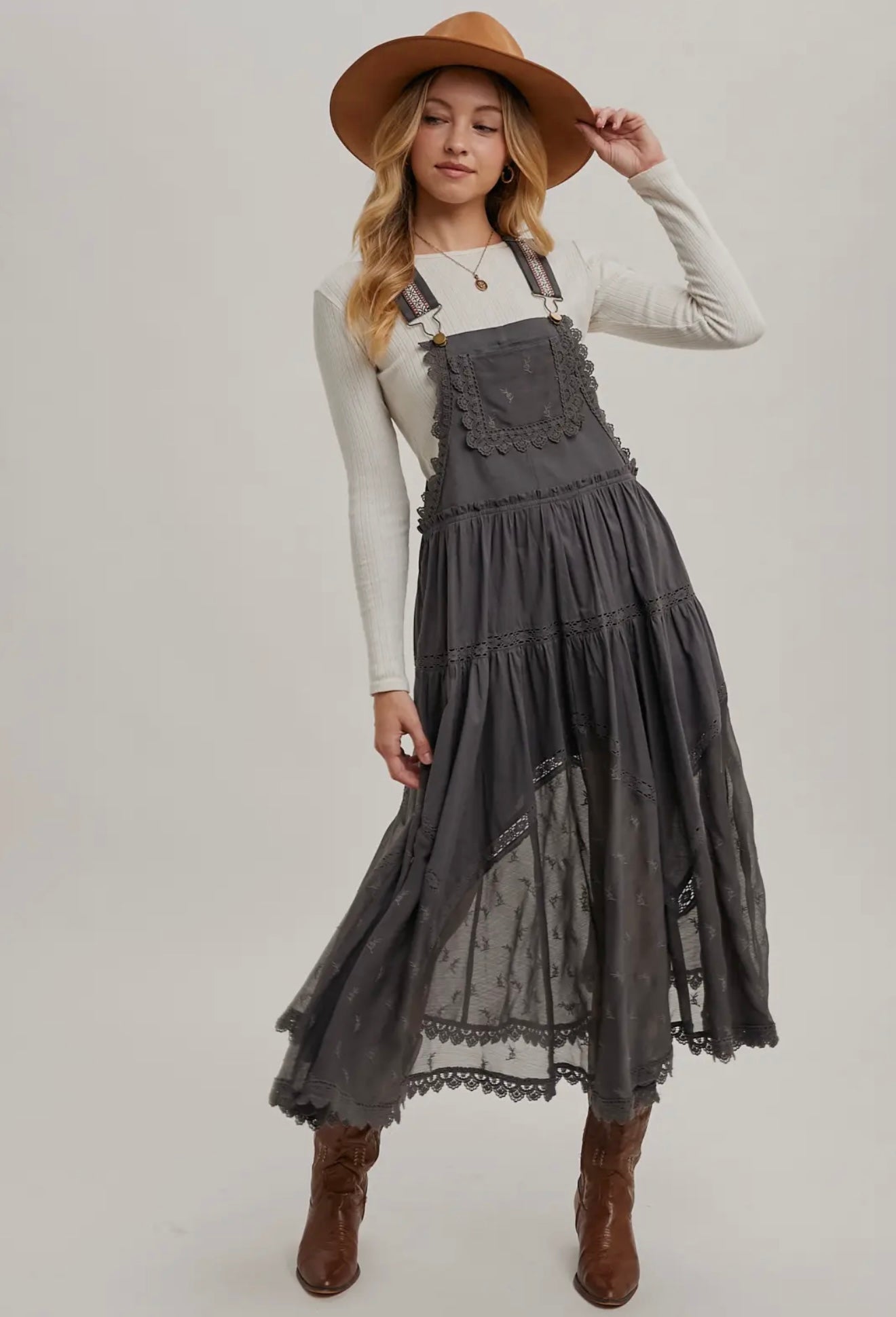 Lace Embroidered Tulle Bib Maxi Dress
