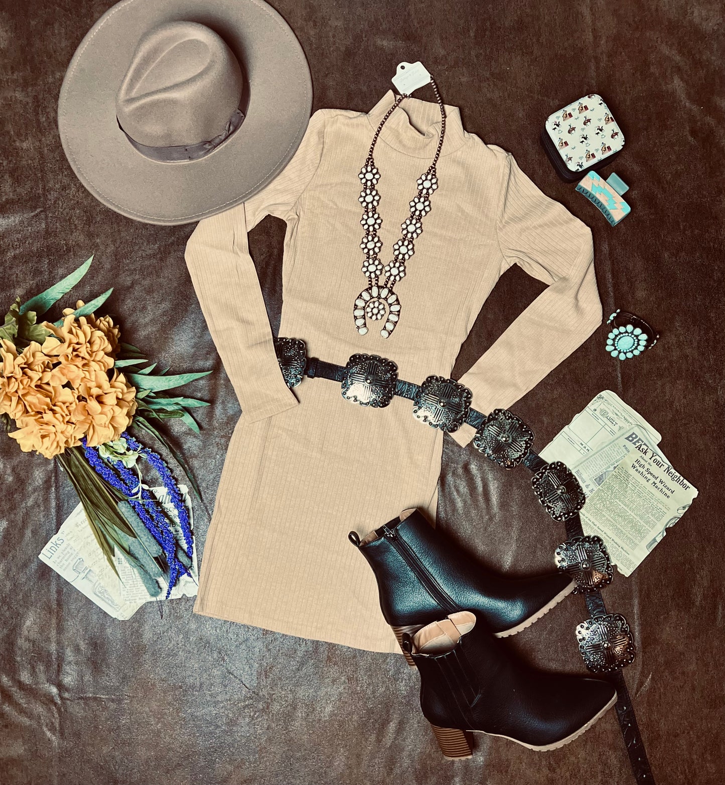 LONG SLEEVE BODYCON OPEN BACK MOCK NECK DRESS
