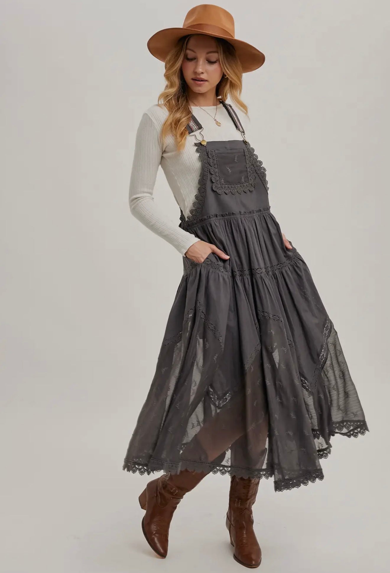 Lace Embroidered Tulle Bib Maxi Dress