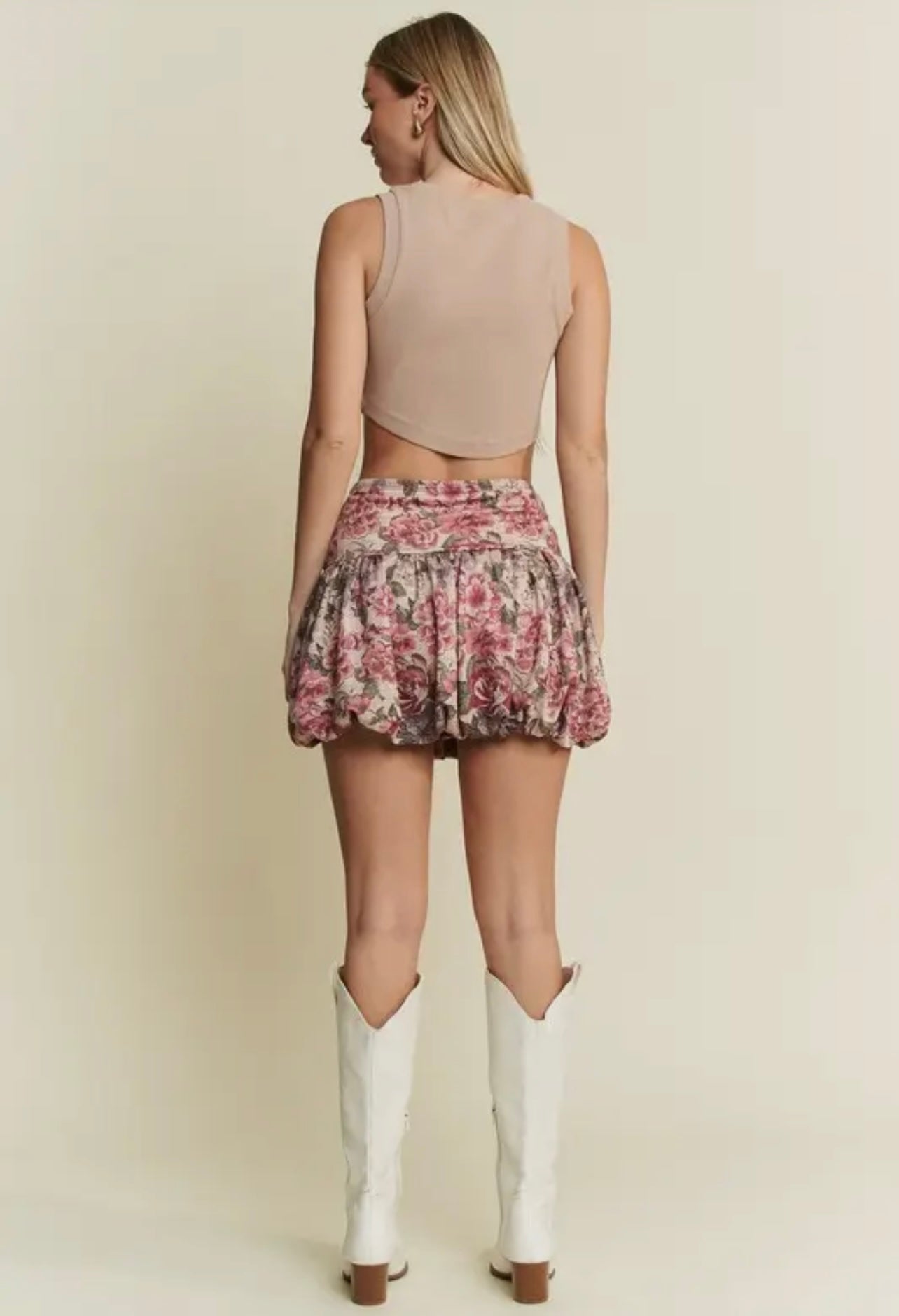 Vintage Floral Print Puff Skort Skirt