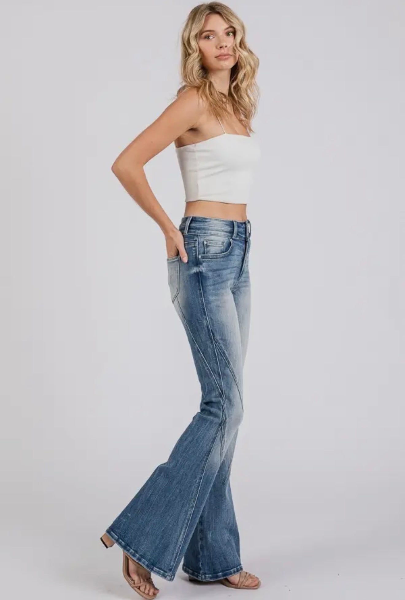 Petra153 High Rise Stretch Flare with Side Seam Detail Jean