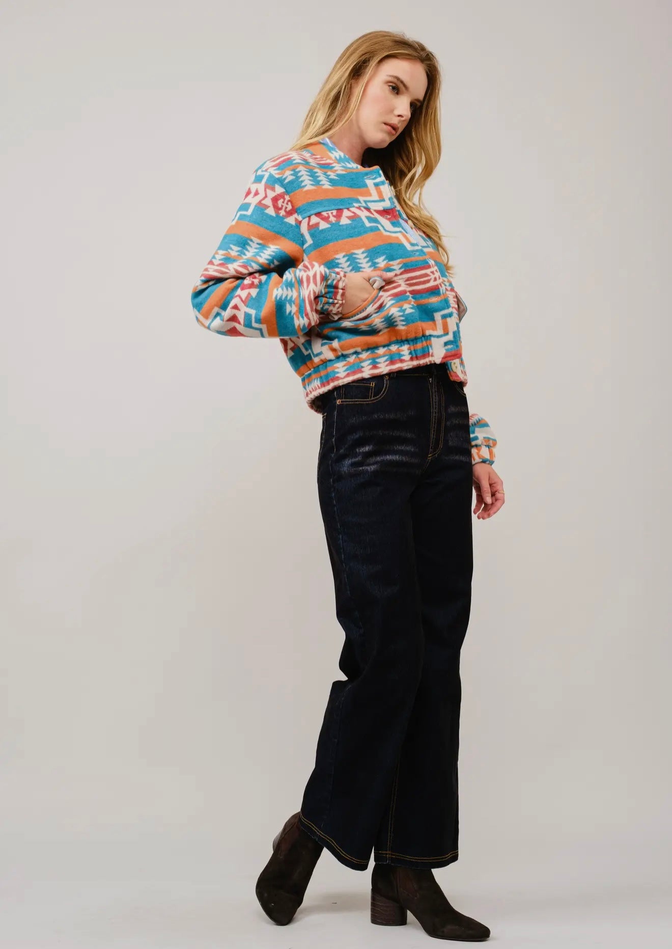 Jacquard Aztec Snap Up
Bomber Jacket