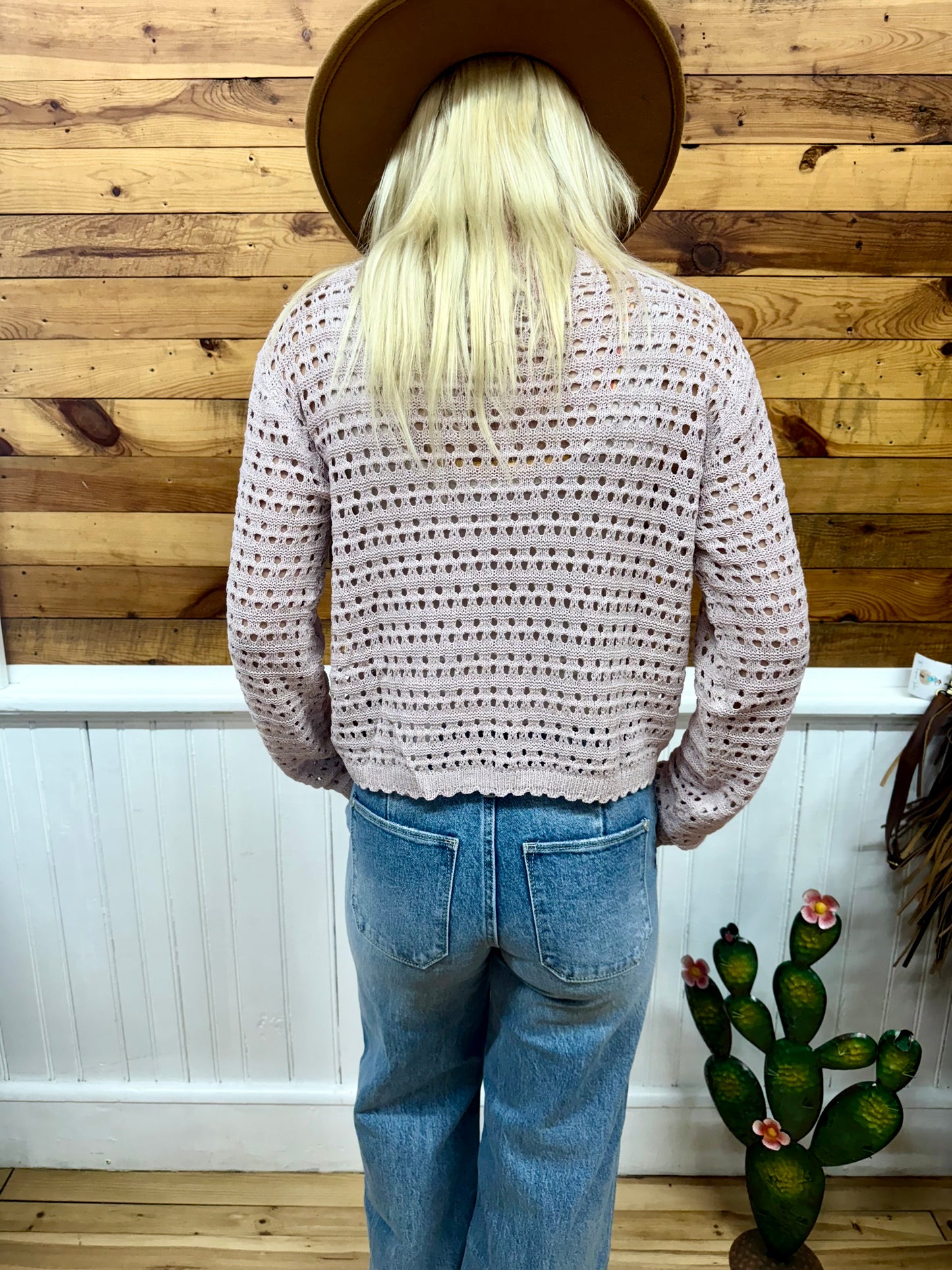 Open Knit Top in Mauve