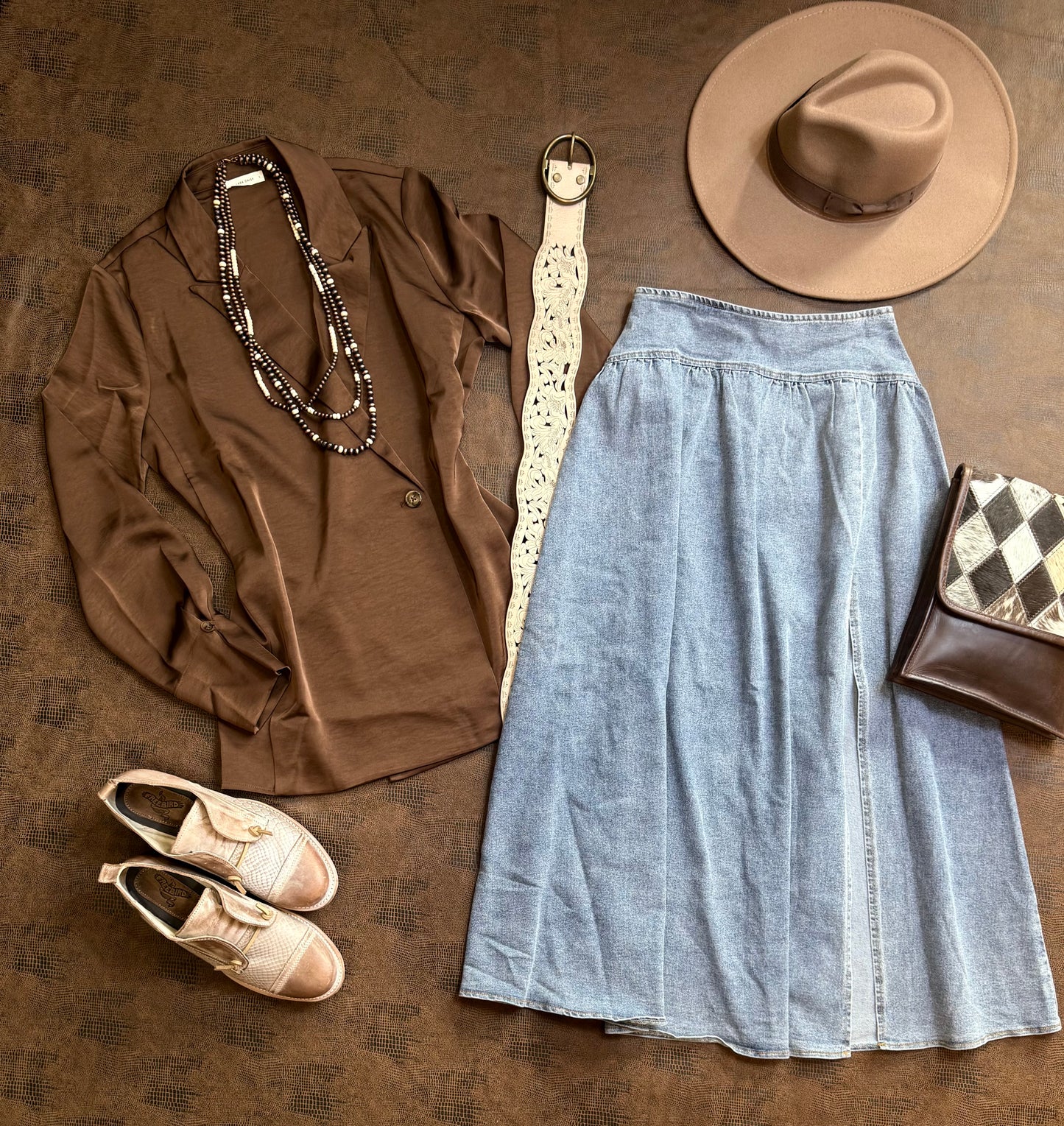 Midi Denim Skirt with Center Thigh Slit