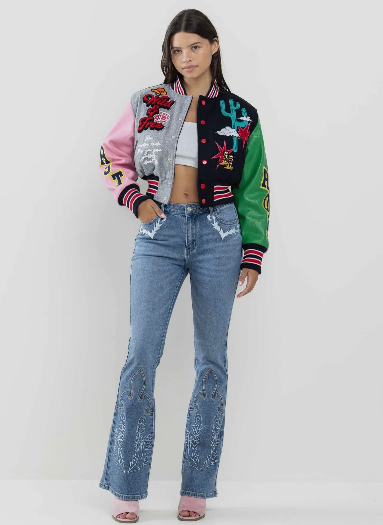 Wild and Free Cropped Varsity Jacket