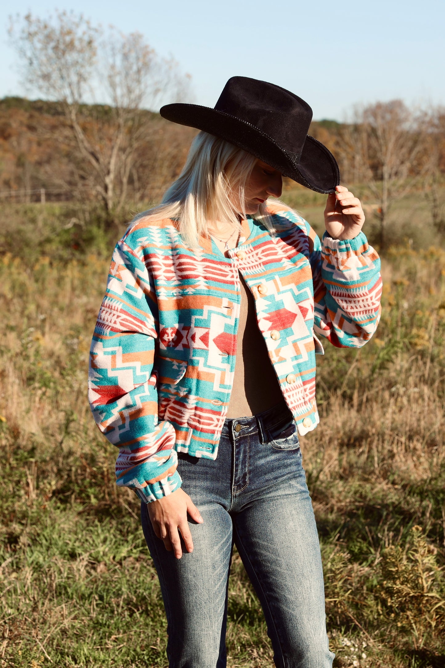 Jacquard Aztec Snap Up
Bomber Jacket