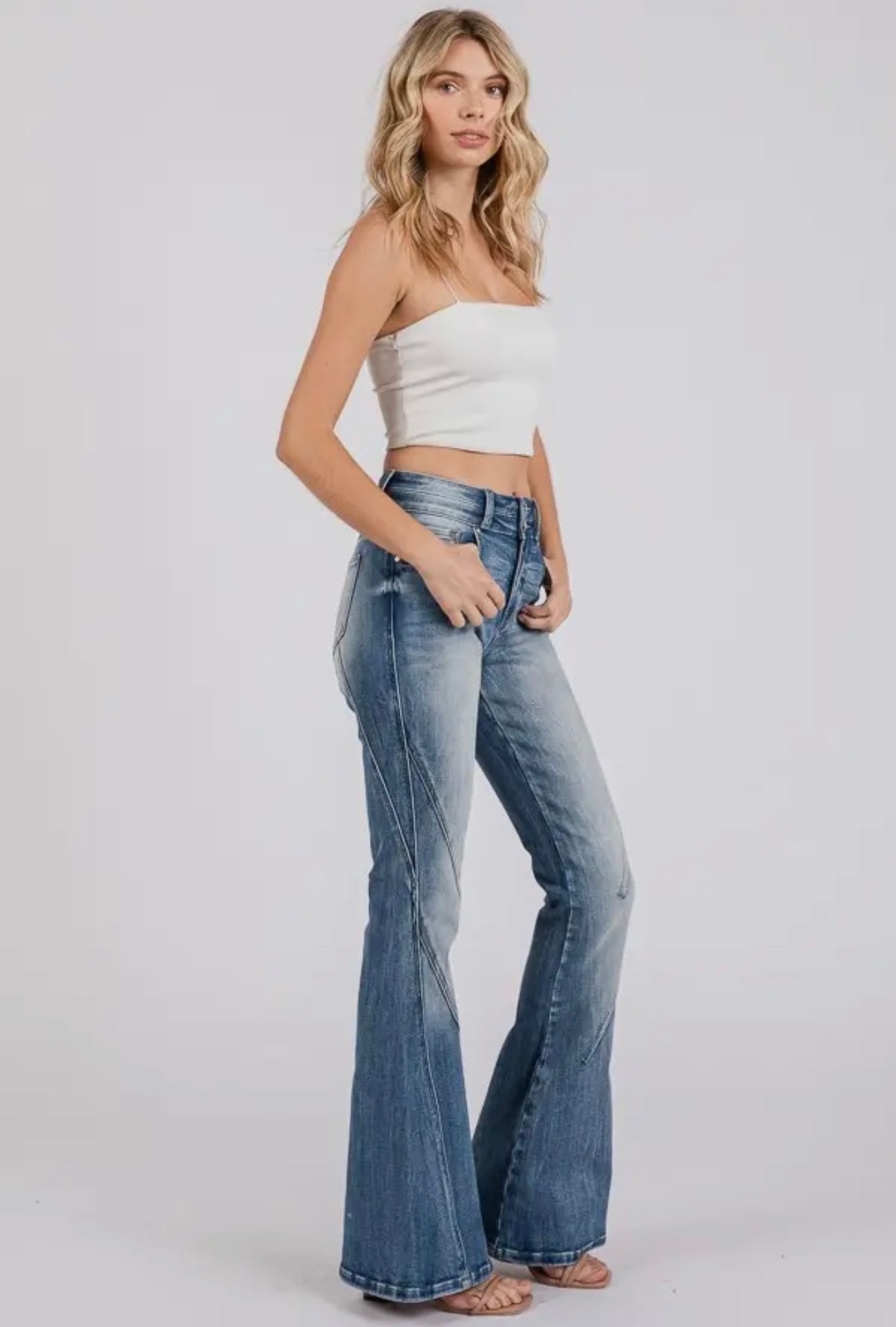 Petra153 High Rise Stretch Flare with Side Seam Detail Jean