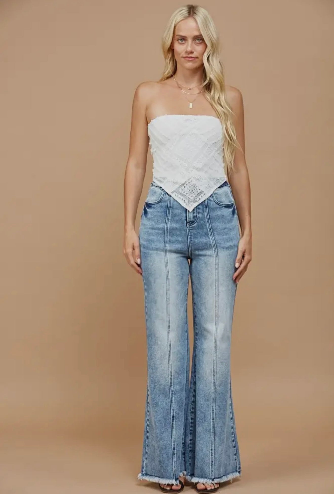 Wide Leg Palazzo Fit Jeans with Stretch