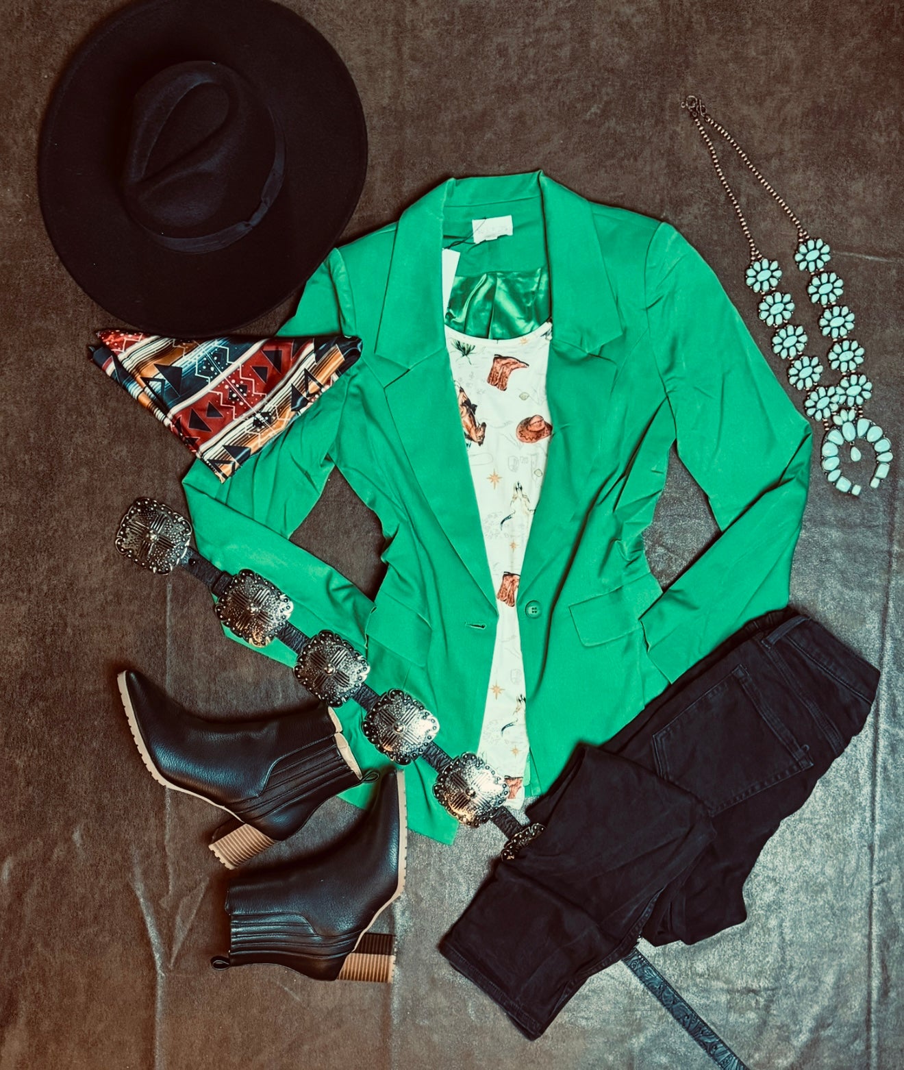 Green LONG SLEEVE BUTTON CLOSURE BLAZER