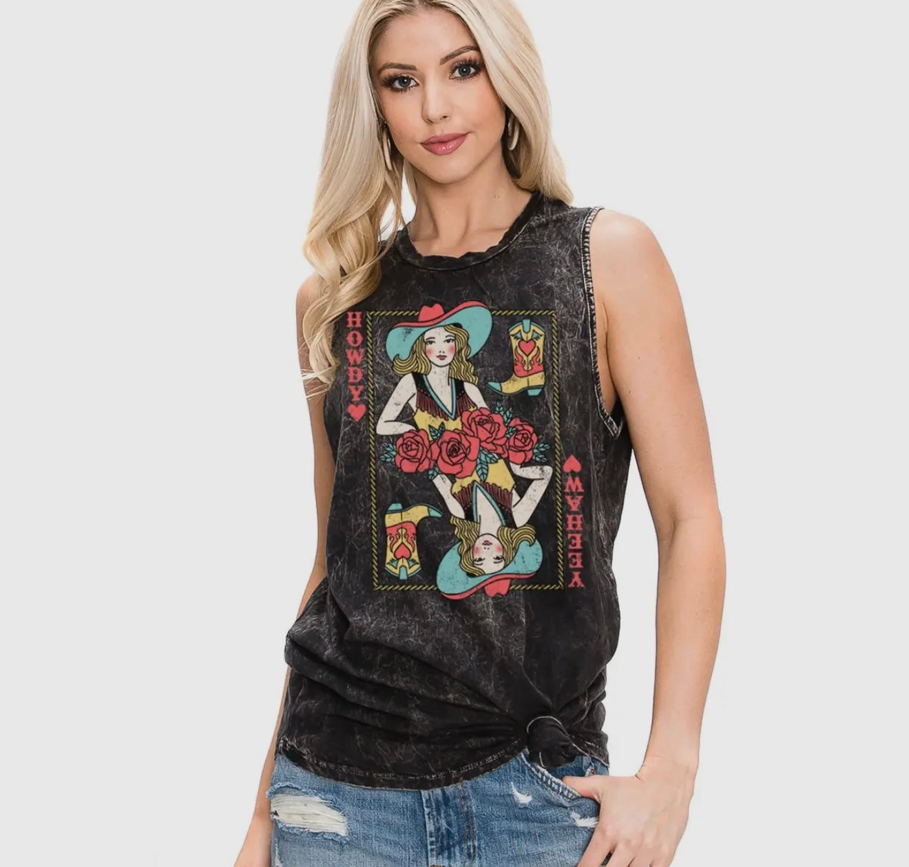 Howdy Yeehaw Cowgirl Rose Guitar
Graphic Tank Top