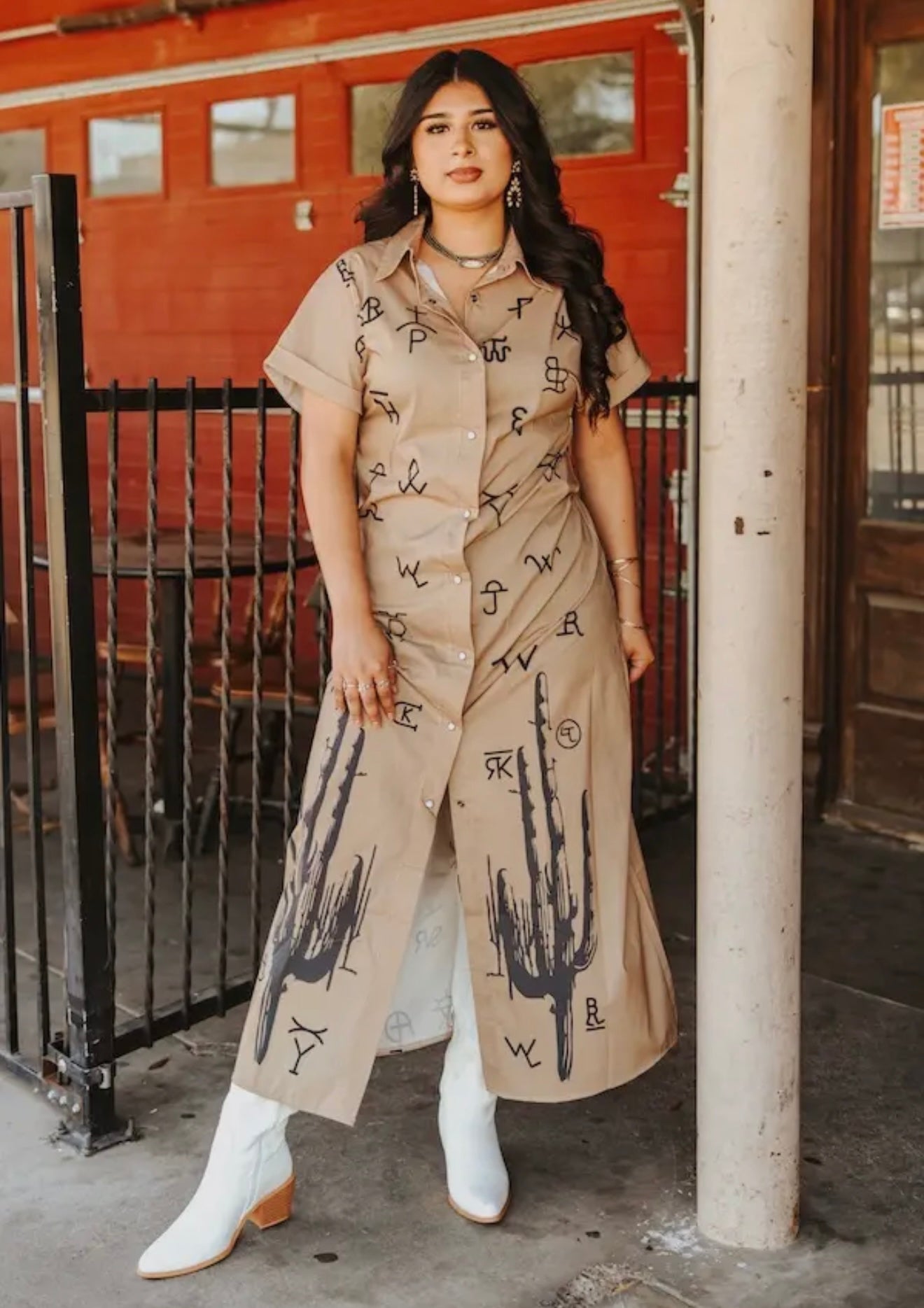 Camel Brand Printed Button Down Duster Dress