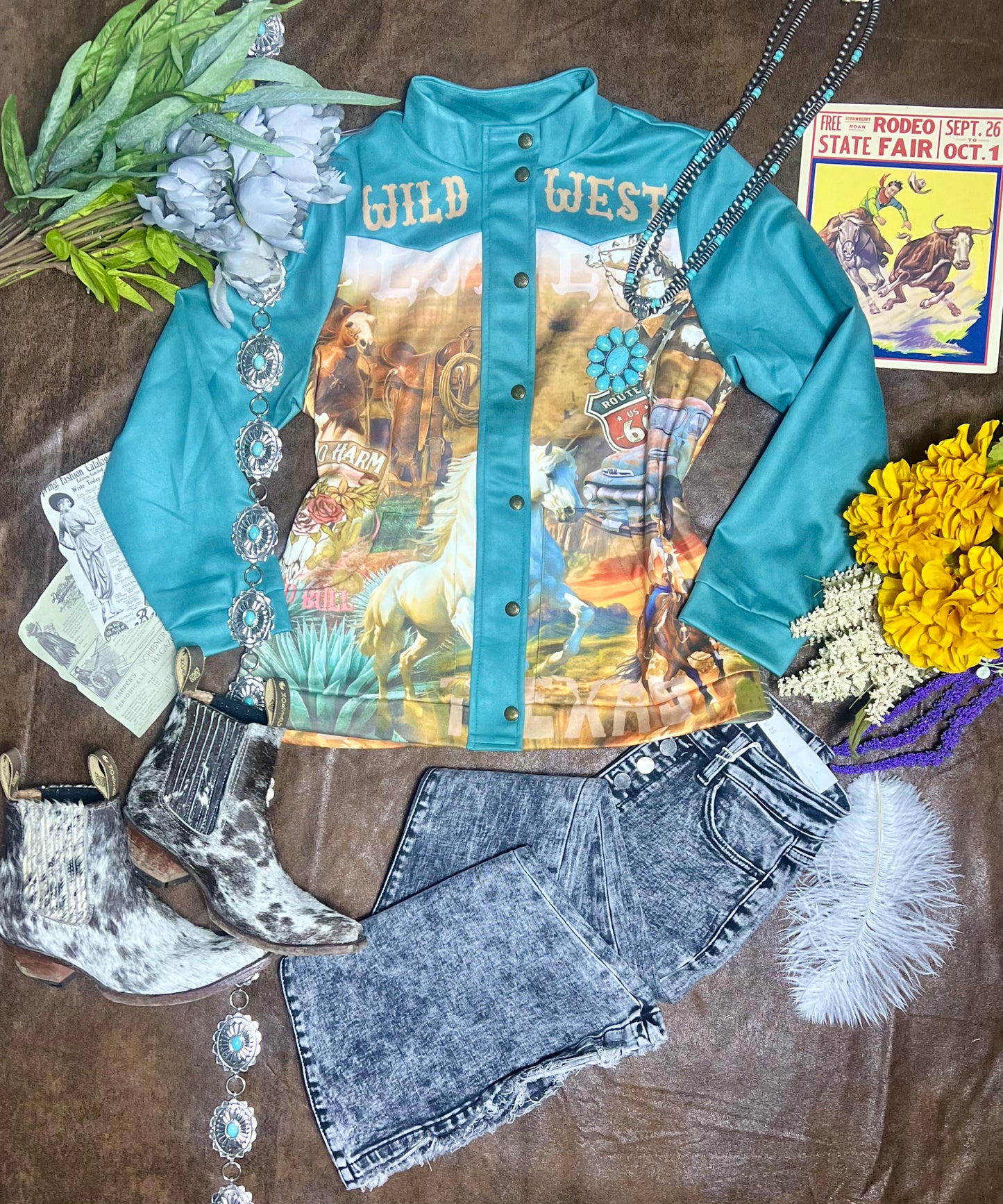 Jade Suede Zip Up Button Jacket W
Vintage Western Print