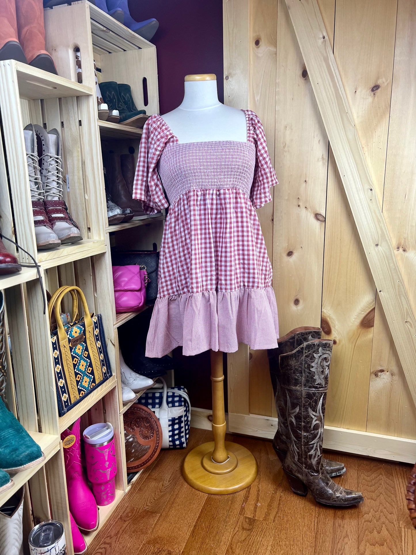 Plaid Color Block Smocked Dress