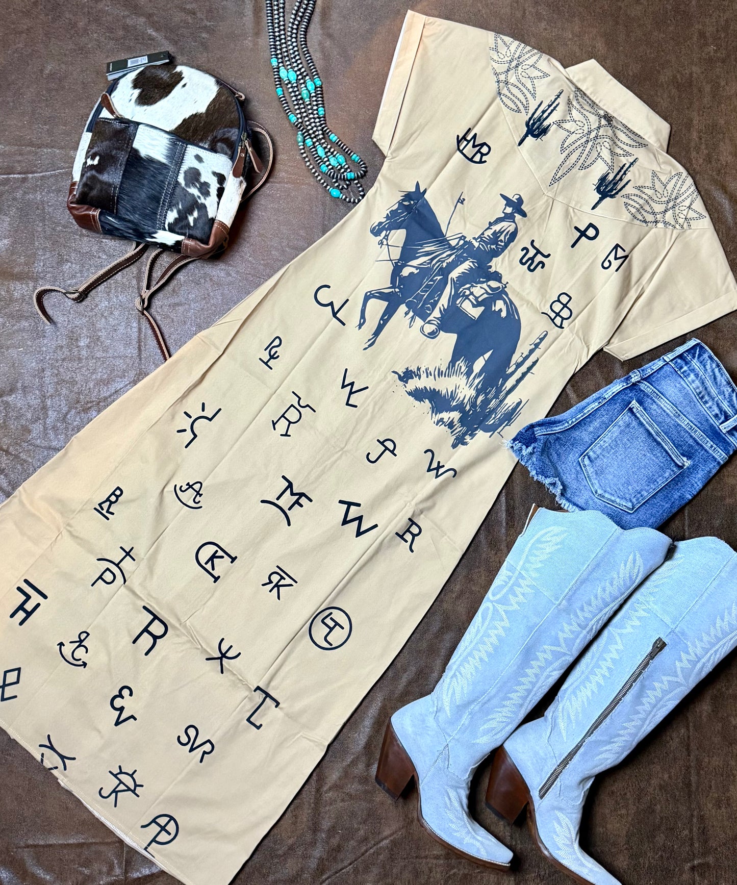 Camel Brand Printed Button Down Duster Dress