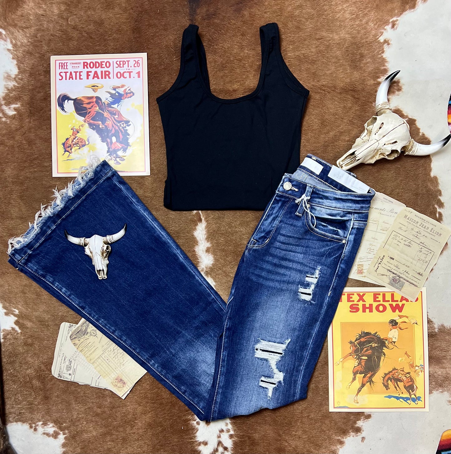 Petra153 Distressed Mid Rise Flare Jeans