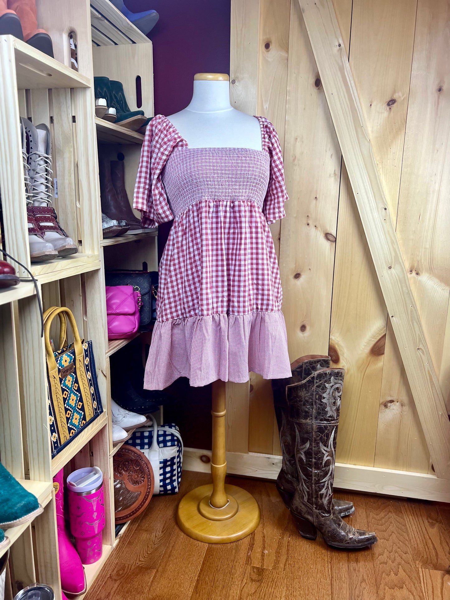 Plaid Color Block Smocked Dress