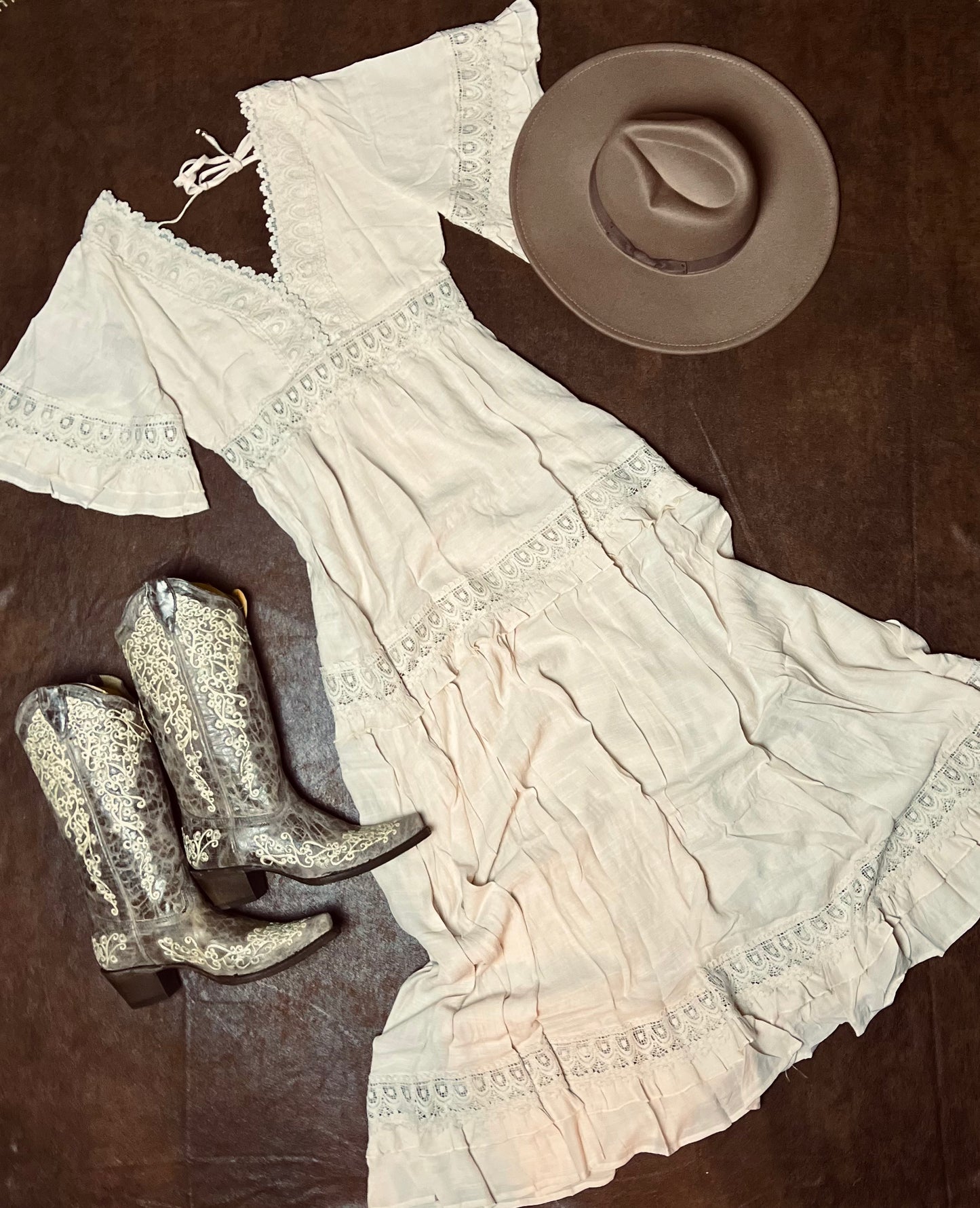 V-Neck Lace Trim Maxi Dress