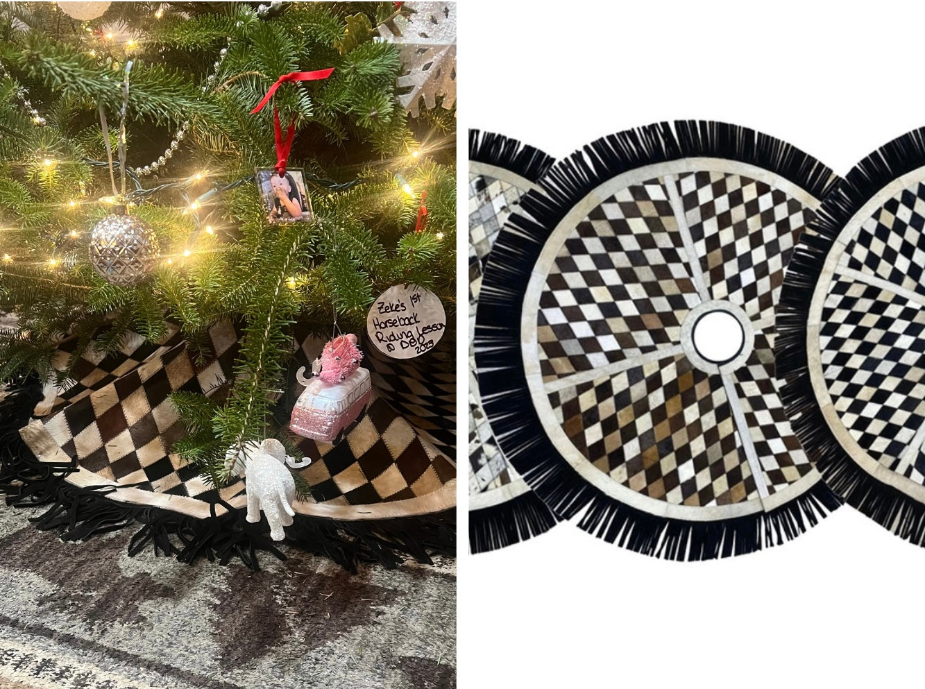 Cowhide Leather Christmas Tree Skirt -Diamond