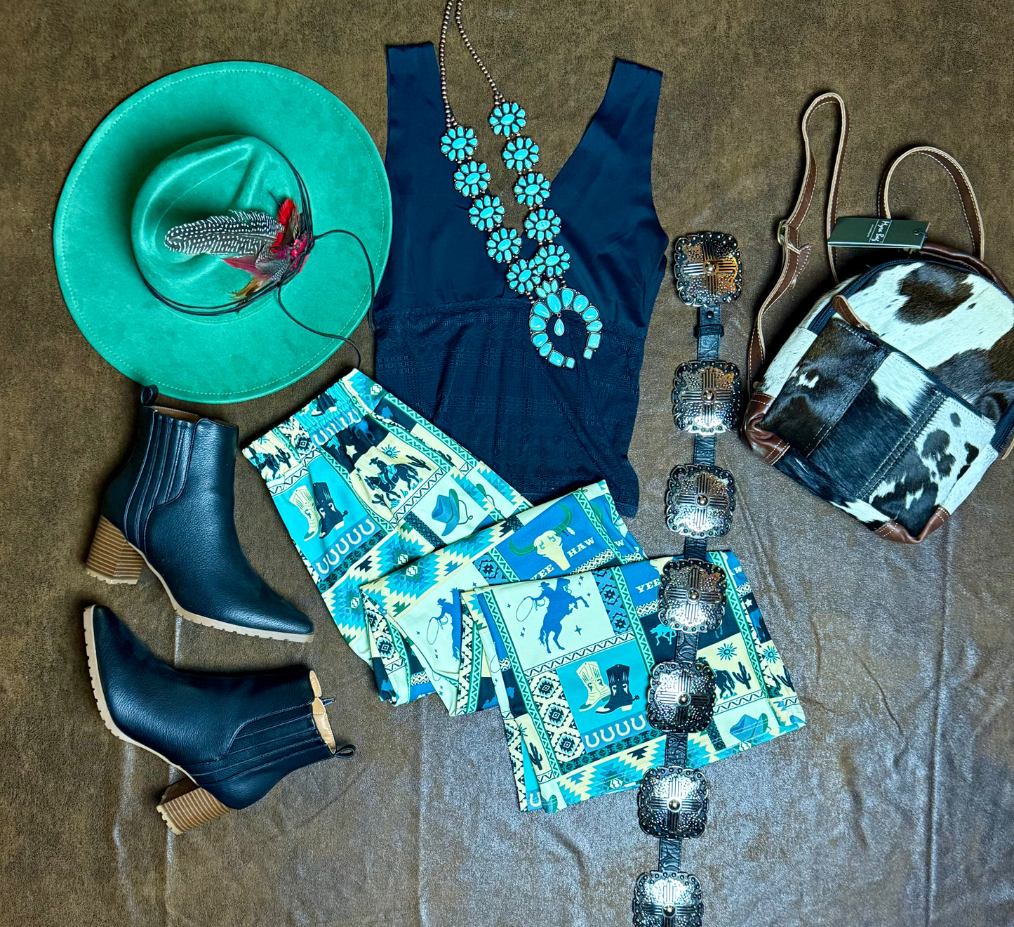 Blue-Viviana Western Patch
Collage Print Slack Pants