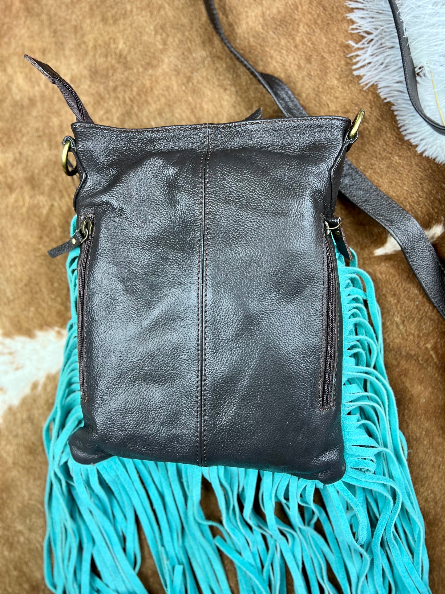 Klassy Cowgirl Crossbody Bag With Teal Fringe PREORDER