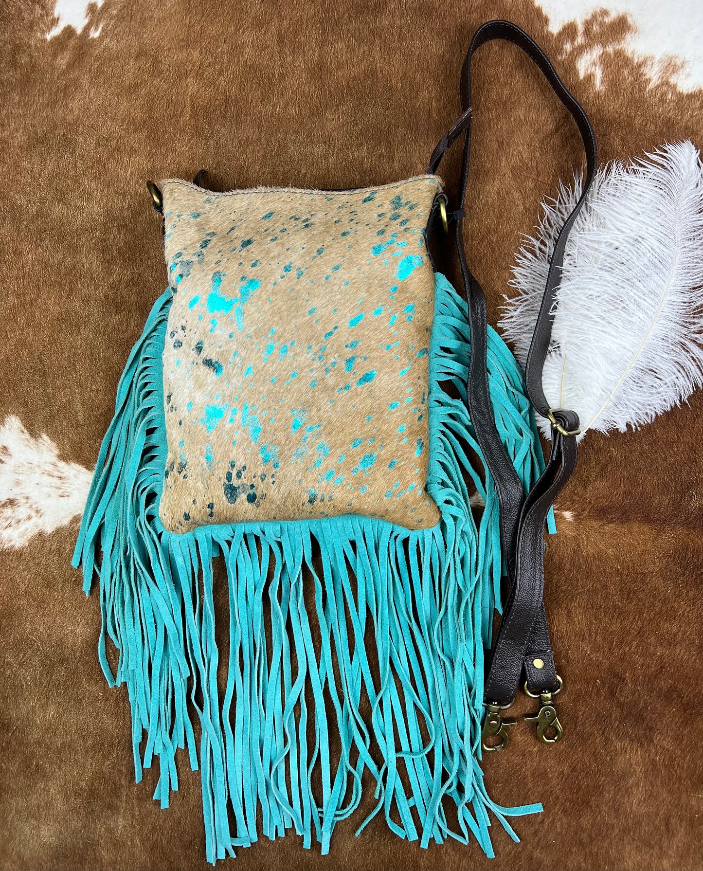 Klassy Cowgirl Crossbody Bag With Teal Fringe PREORDER