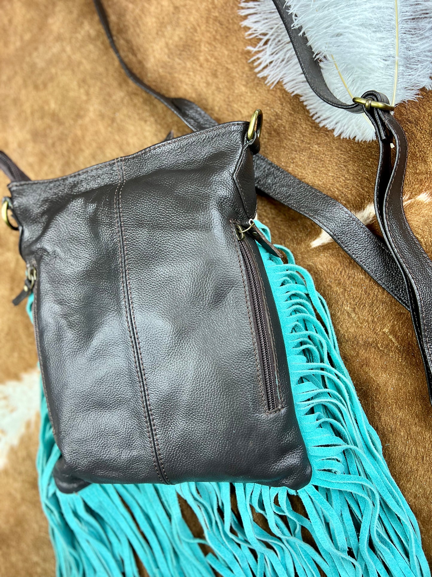 Klassy Cowgirl Crossbody Bag With Teal Fringe PREORDER