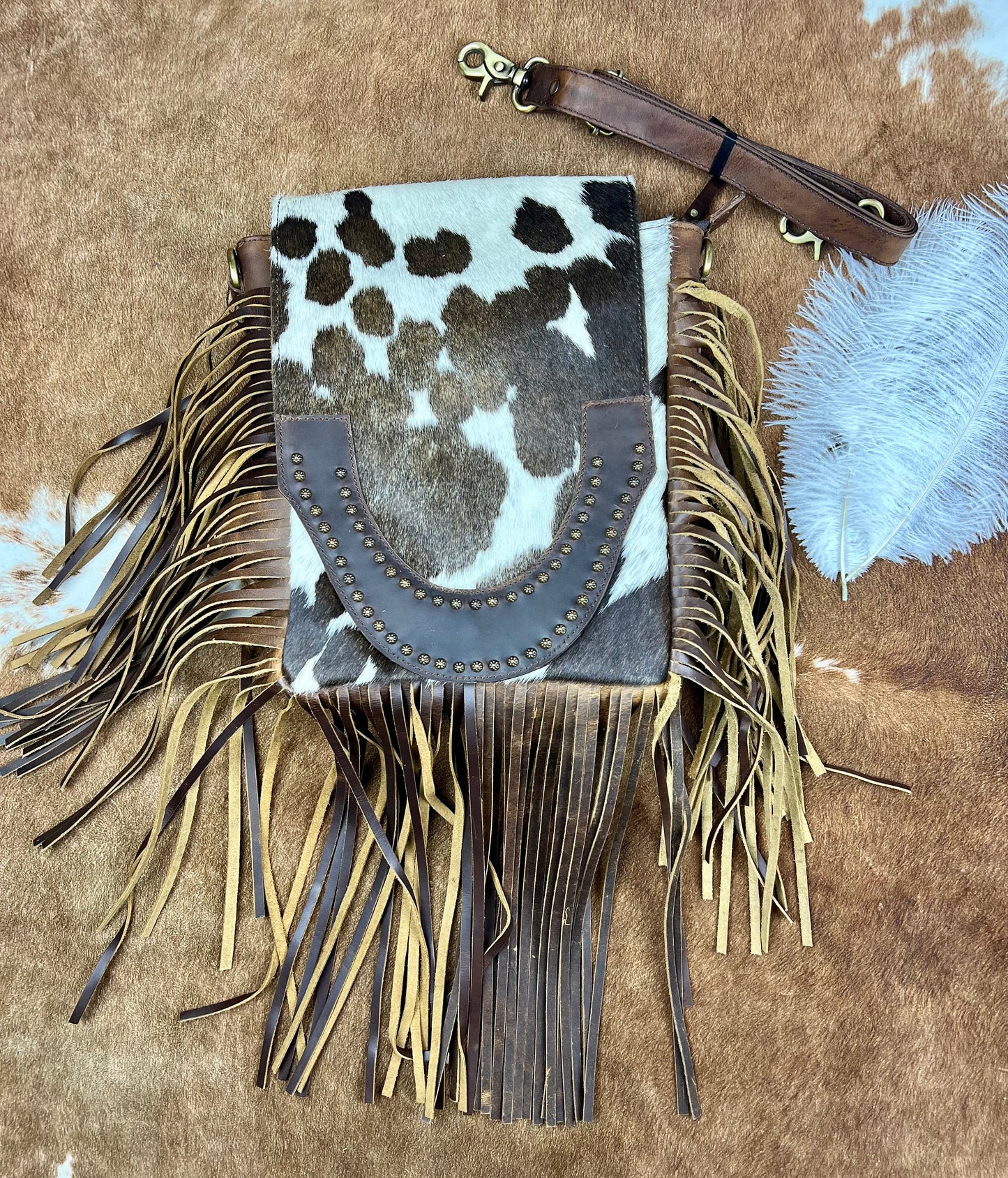 Klassy Cowgirl Brown and White Cowhide Crossbody Bag