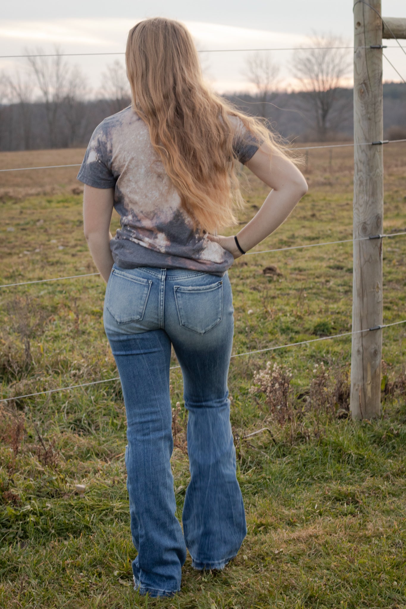 Petra153 Distressed Mid Rise Stretch Flare With Trouser Hem Jeans